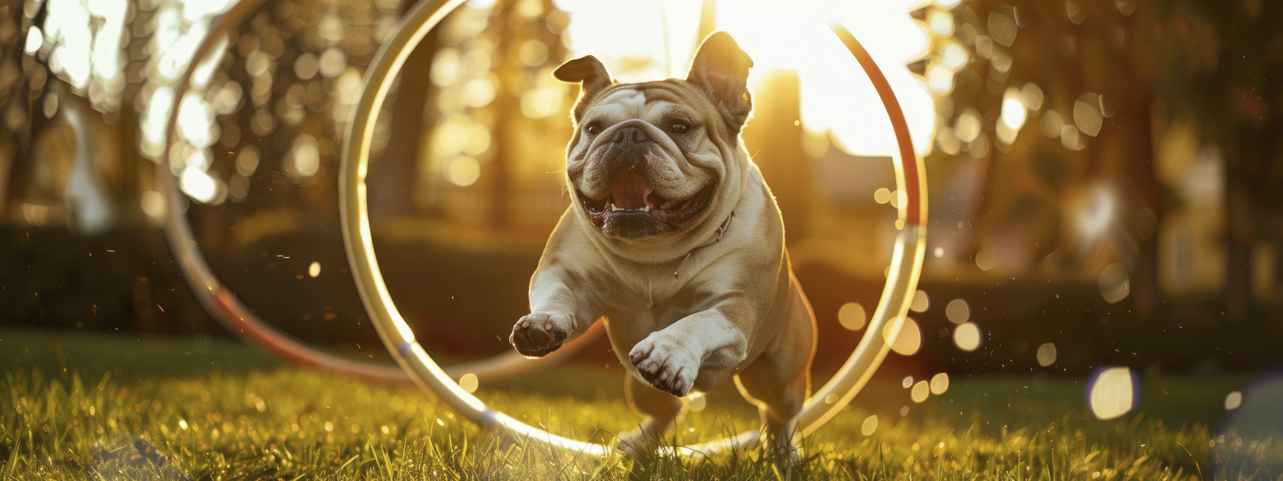 Hund springt durch einen Reifen